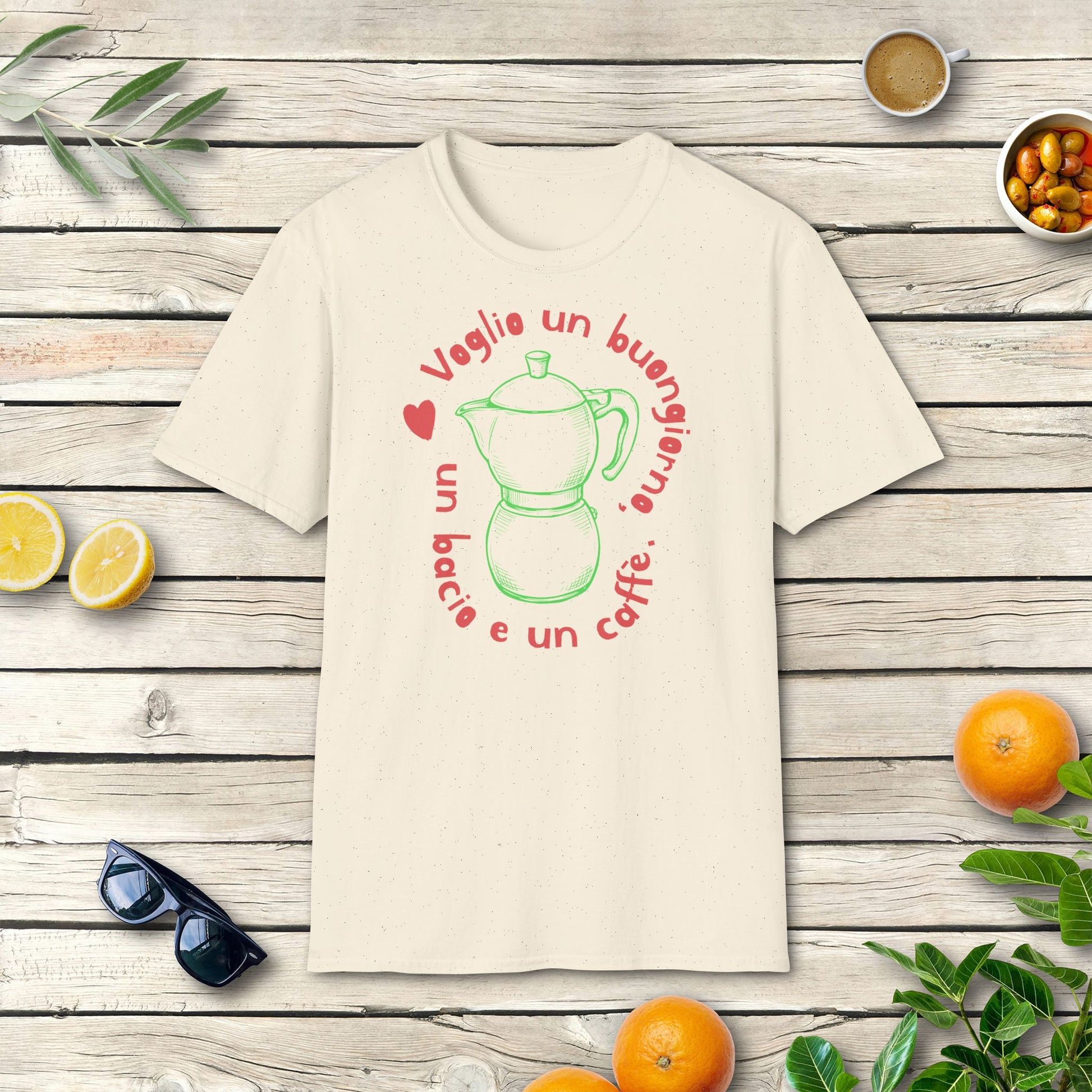 Voglio un buongiorno | Italien T-Shirt mit Espresso-Mokkakanne & Spruch
