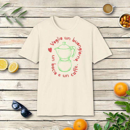 Voglio un buongiorno | Italien T-Shirt mit Espresso-Mokkakanne & Spruch