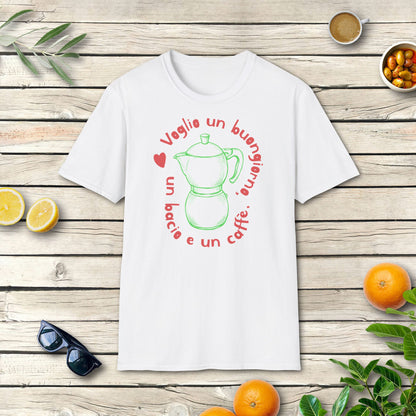 Voglio un buongiorno | Italien T-Shirt mit Espresso-Mokkakanne & Spruch