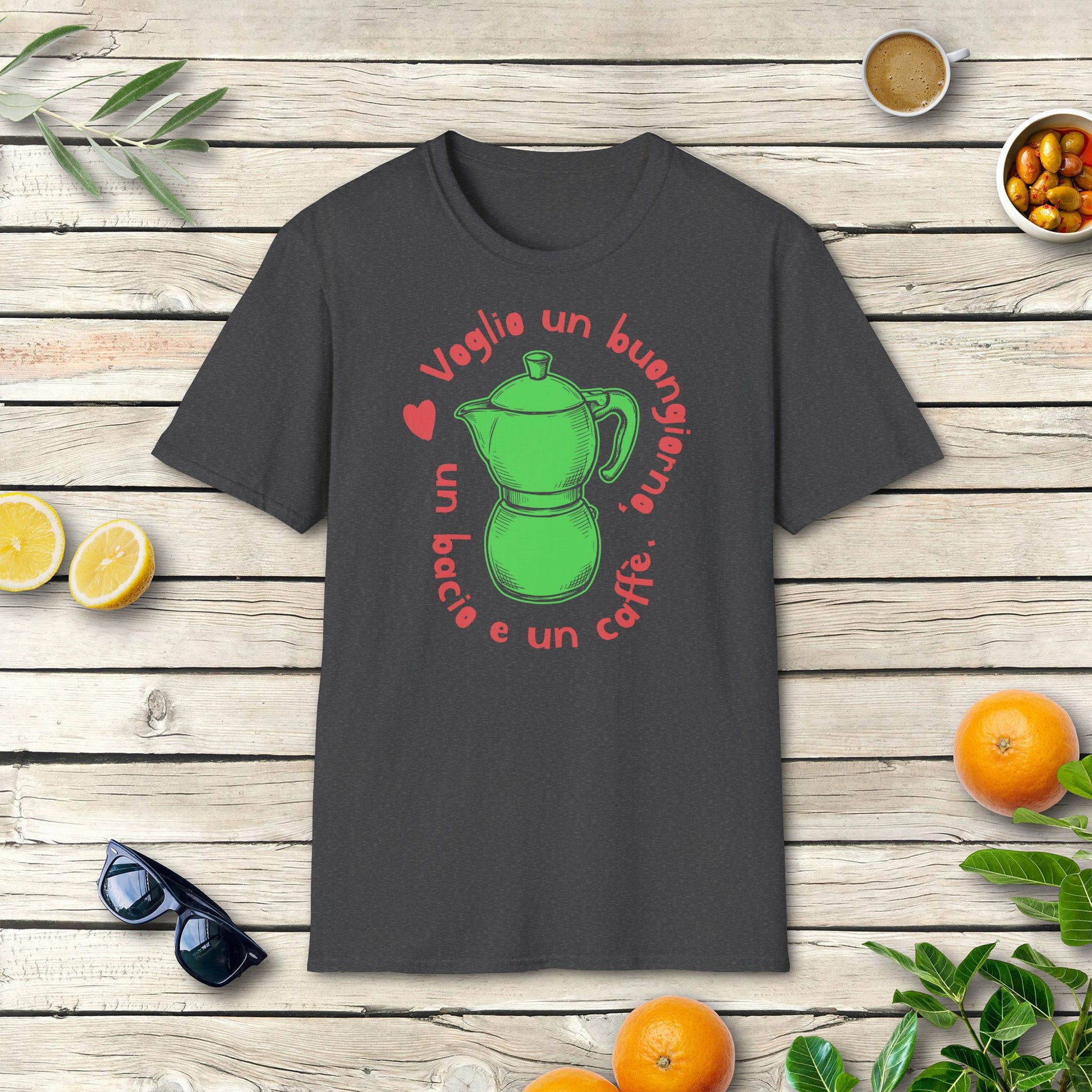 Voglio un buongiorno | Italien T-Shirt mit Espresso-Mokkakanne & Spruch