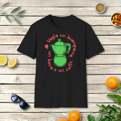 Voglio un buongiorno | Italien T-Shirt mit Espresso-Mokkakanne & Spruch