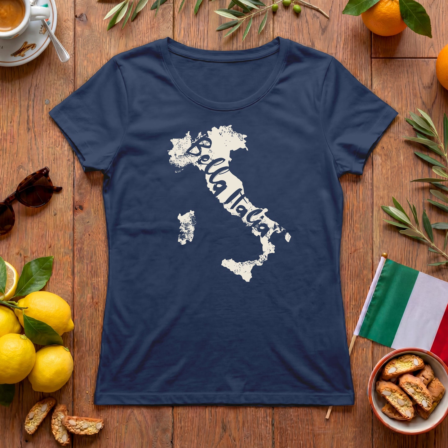 Bella Italia Damen T-Shirt mit Italien-Umriss