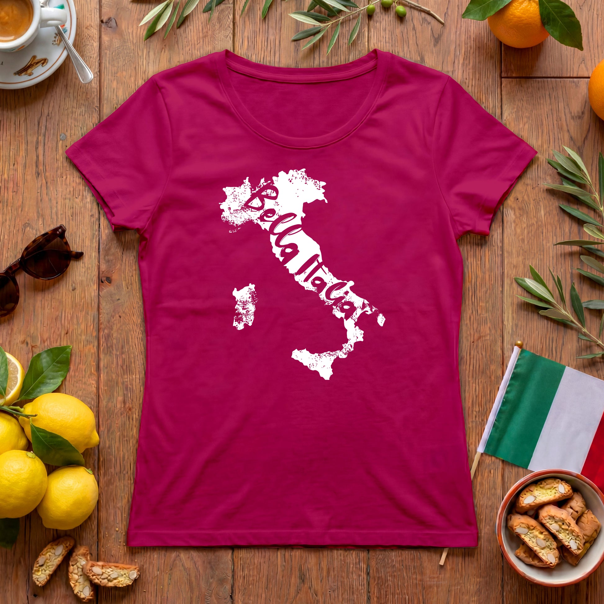 Bella Italia Damen T-Shirt mit Italien-Umriss