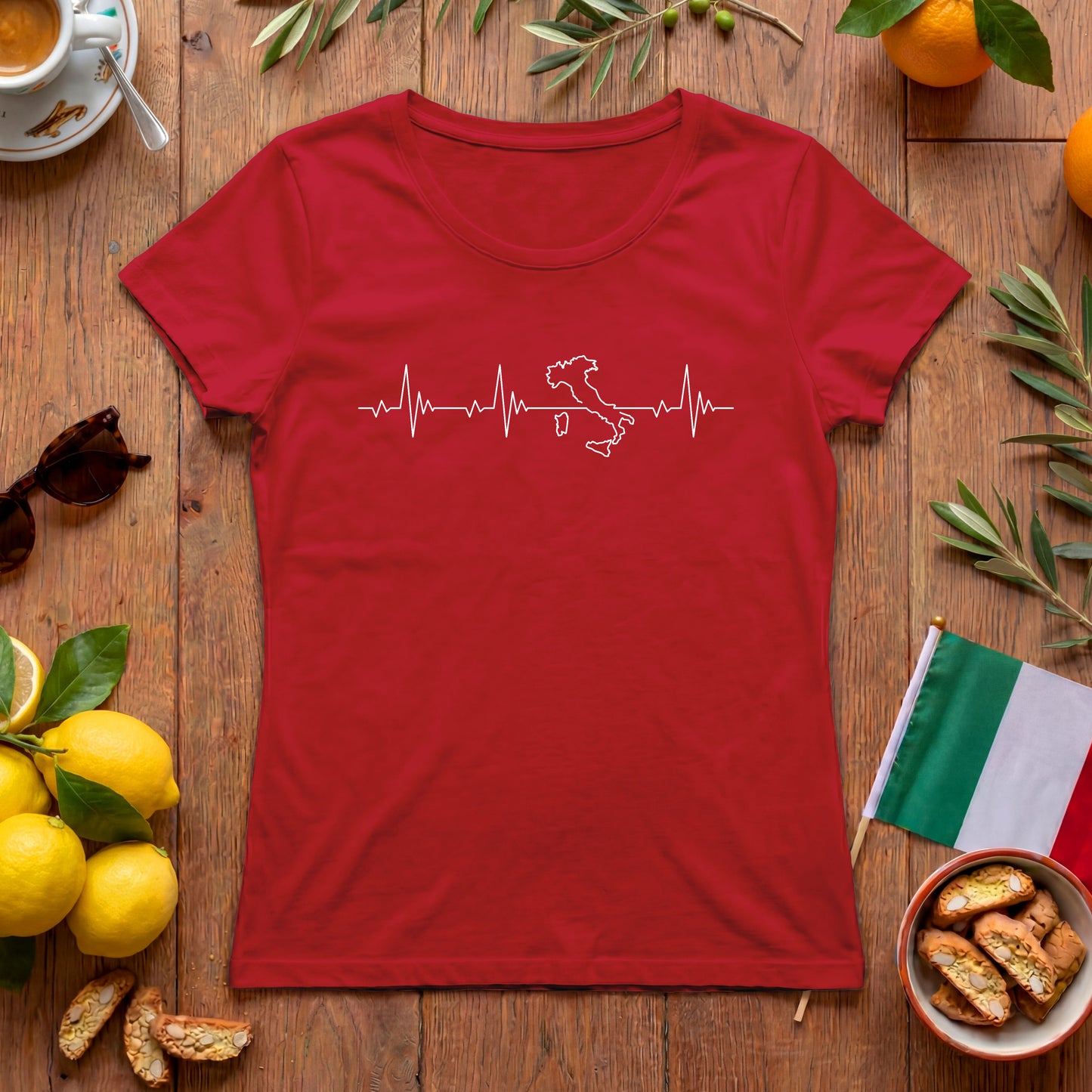 Italien Herzschlag Damen-T-Shirt | Outline Design für Italien-Fans