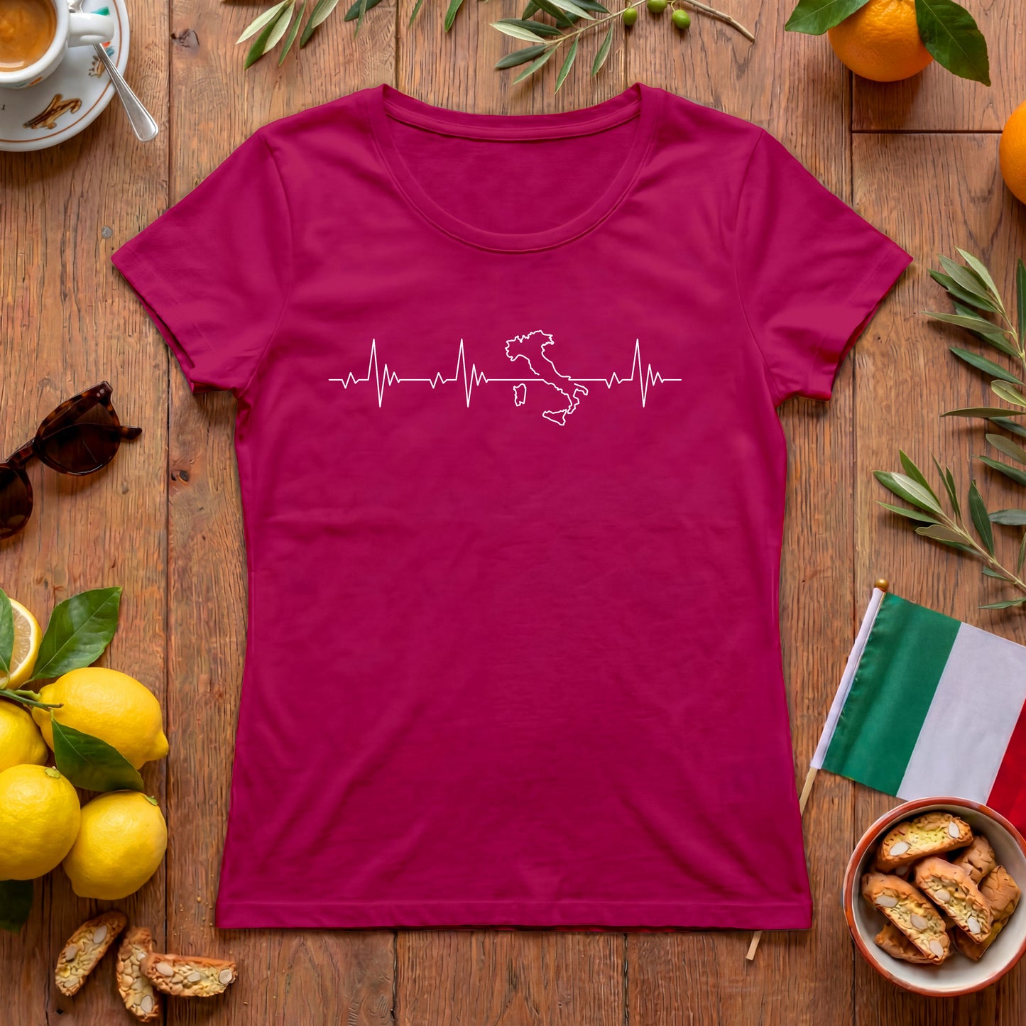 Italien Herzschlag Damen-T-Shirt | Outline Design für Italien-Fans