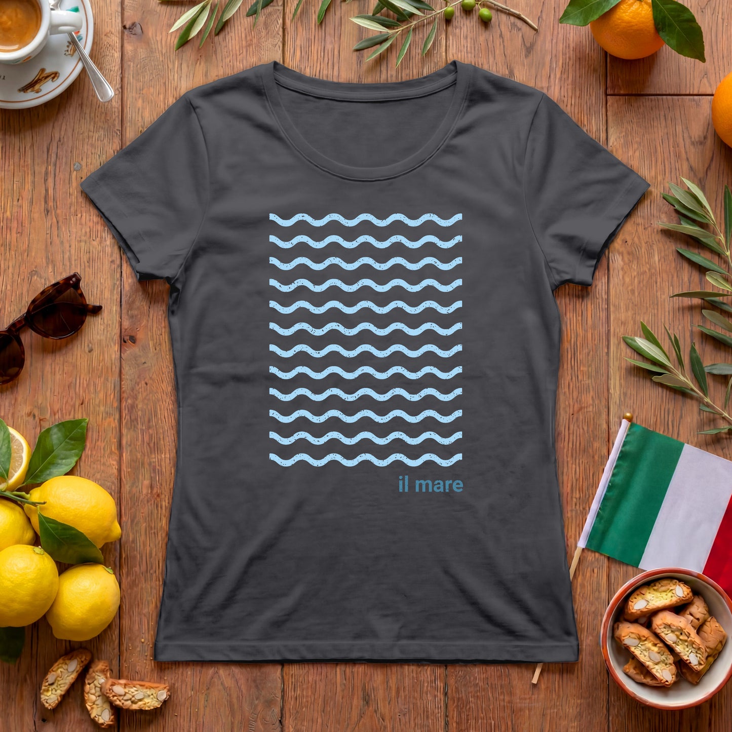 Il Mare Italien Damen T-Shirt | Minimalistisches Wellen-Motiv