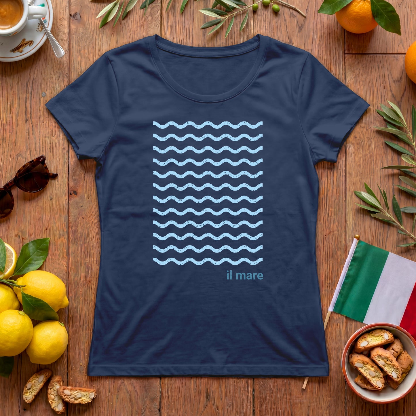 Il Mare Italien Damen T-Shirt | Minimalistisches Wellen-Motiv