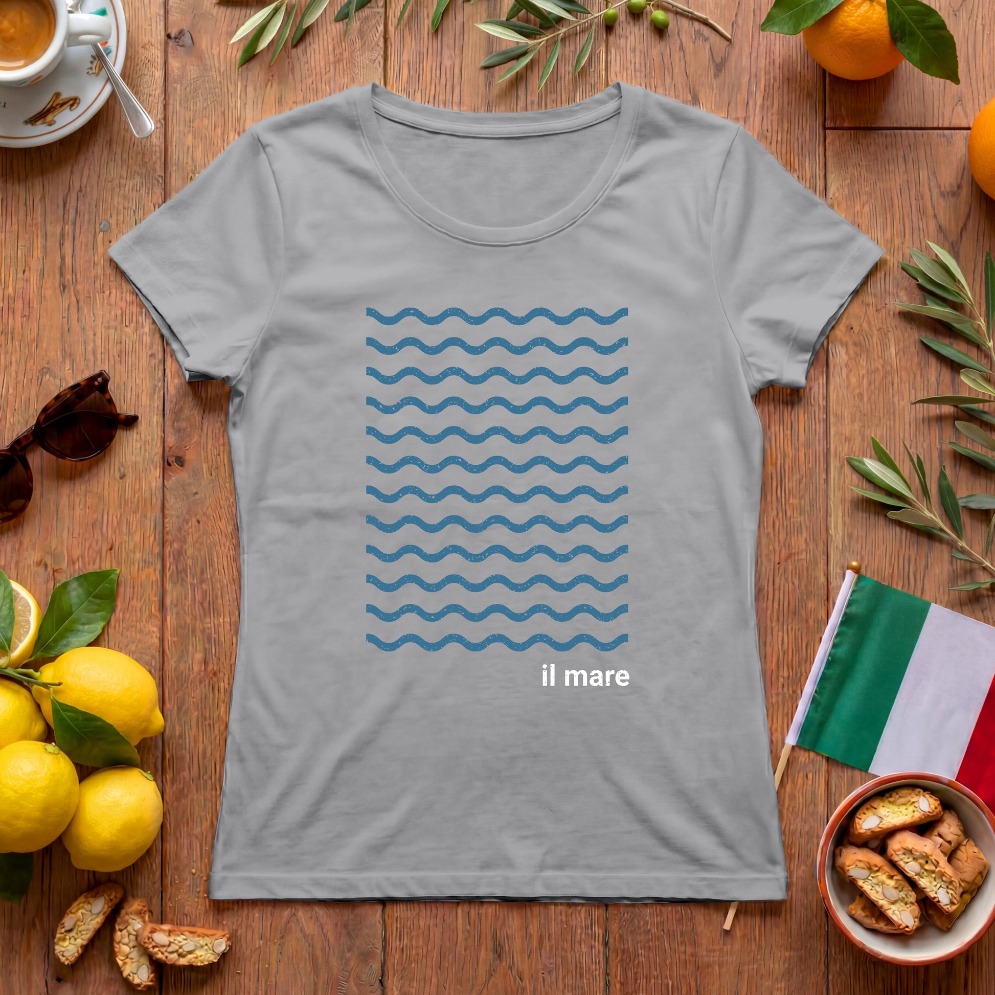 Il Mare Italien Damen T-Shirt | Minimalistisches Wellen-Motiv