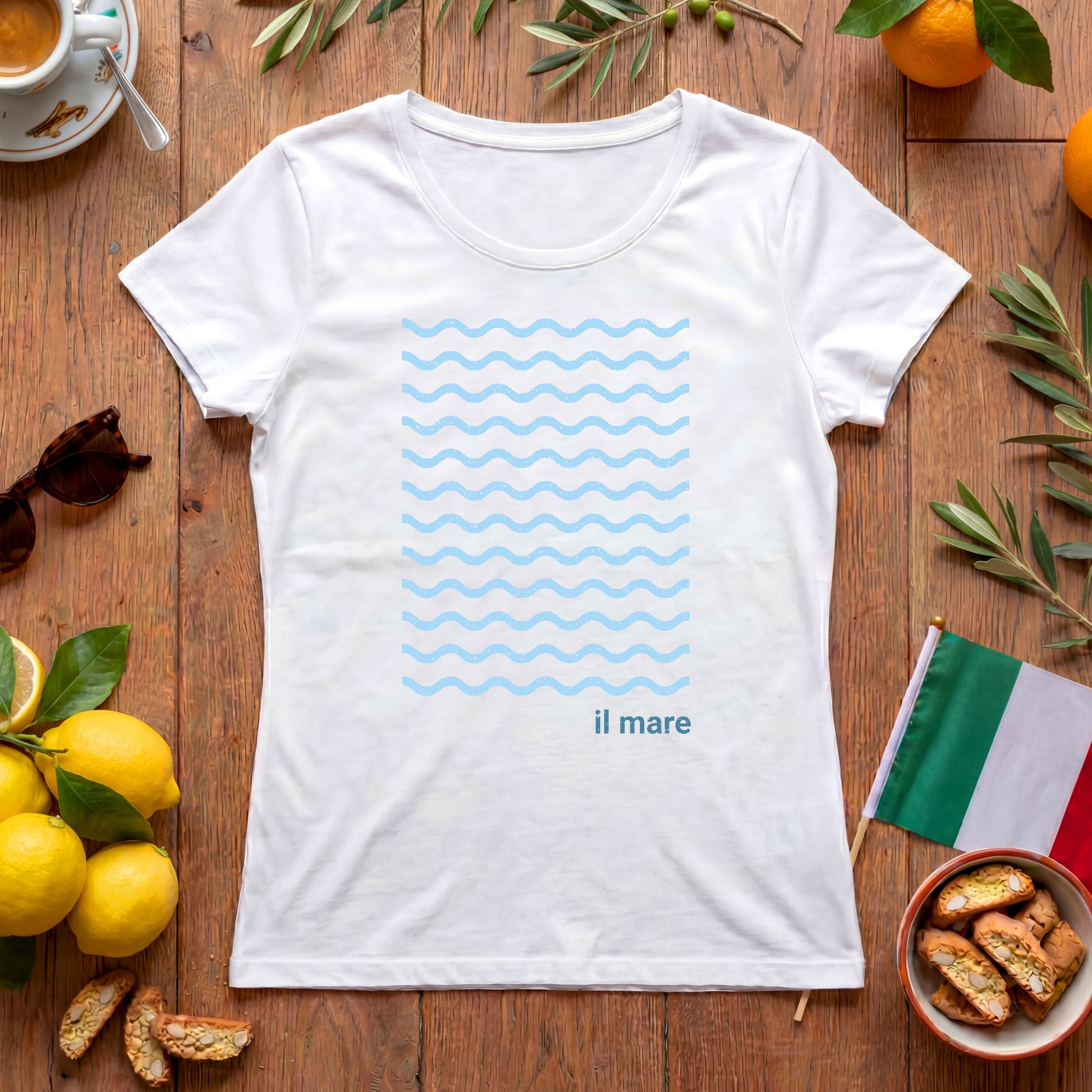 Il Mare Italien Damen T-Shirt | Minimalistisches Wellen-Motiv