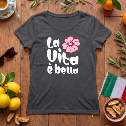 La Vita è bella | Italien Damen-T-Shirt mit Hippie Blume