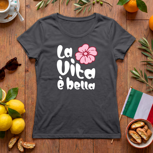 La Vita è bella | Italien Damen-T-Shirt mit Hippie Blume
