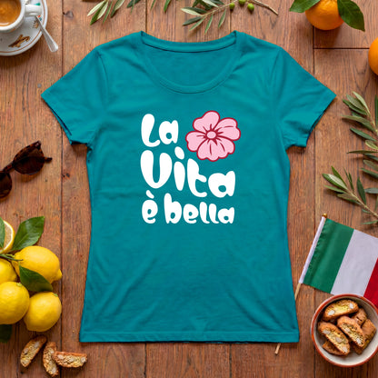 La Vita è bella | Italien Damen-T-Shirt mit Hippie Blume