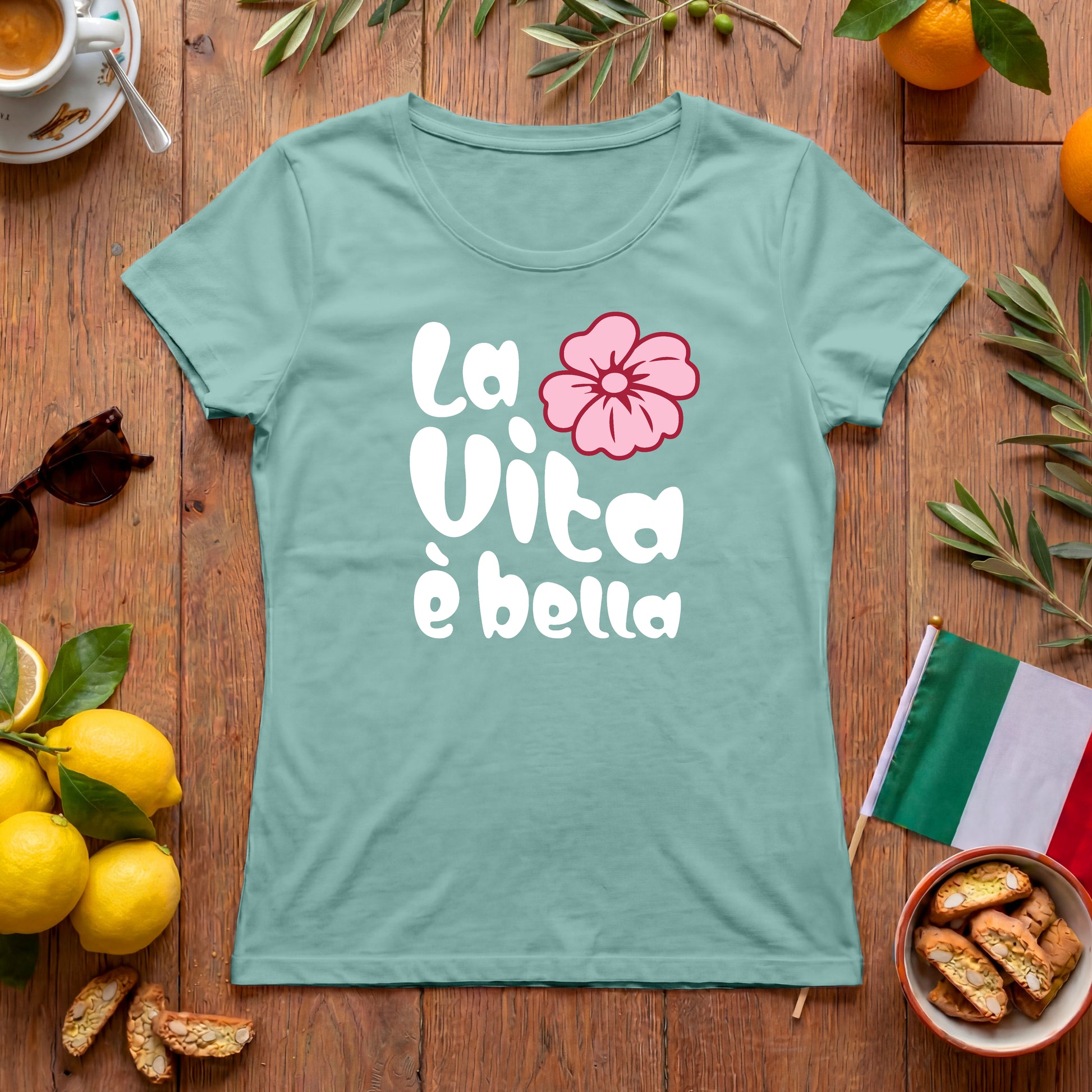 La Vita è bella | Italien Damen-T-Shirt mit Hippie Blume