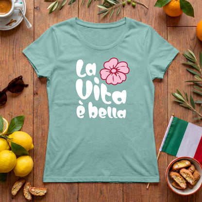 La Vita è bella | Italien Damen-T-Shirt mit Hippie Blume