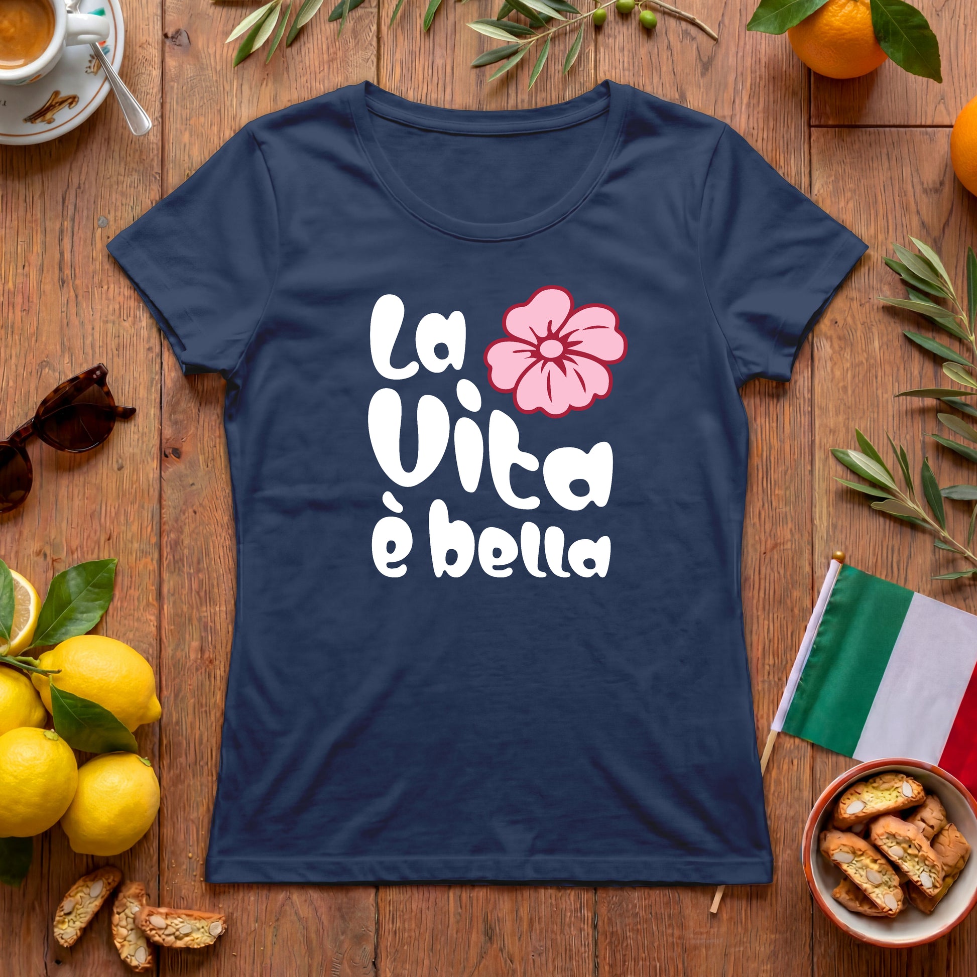 La Vita è bella | Italien Damen-T-Shirt mit Hippie Blume