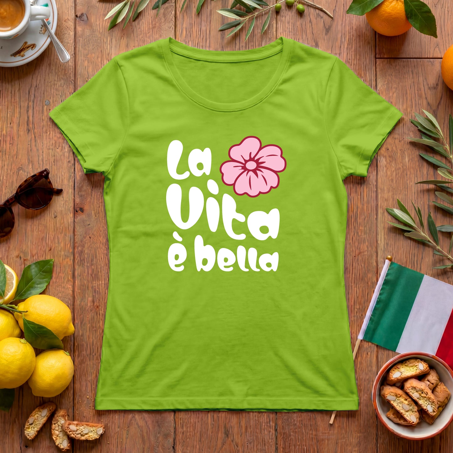 La Vita è bella | Italien Damen-T-Shirt mit Hippie Blume