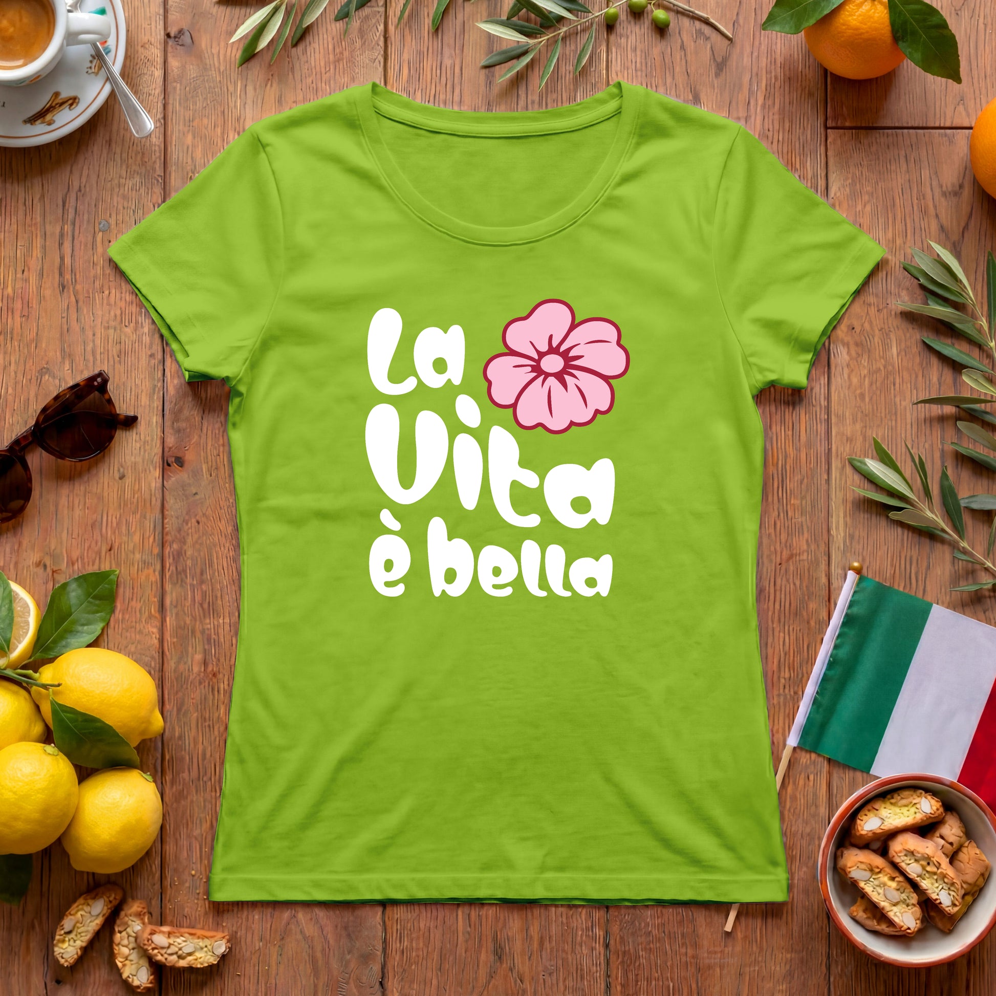 La Vita è bella | Italien Damen-T-Shirt mit Hippie Blume