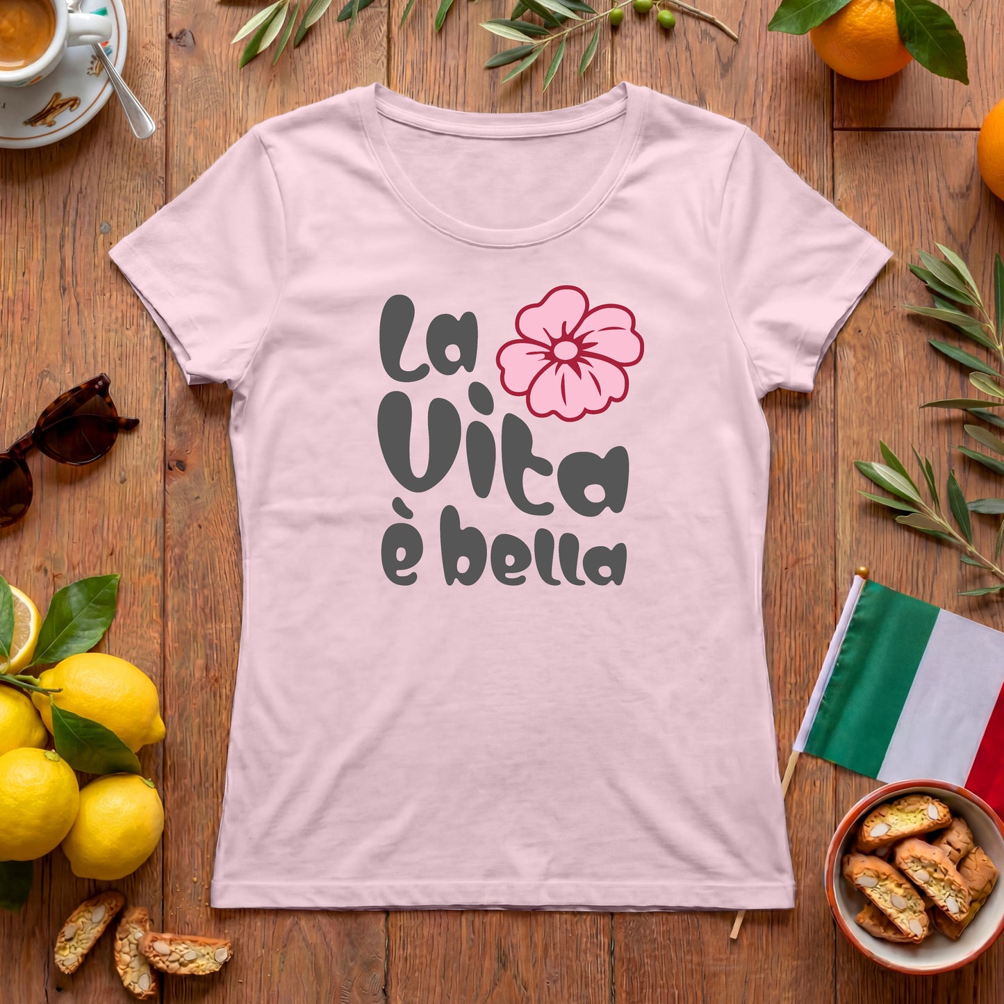La Vita è bella | Italien Damen-T-Shirt mit Hippie Blume