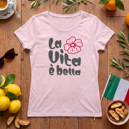 La Vita è bella | Italien Damen-T-Shirt mit Hippie Blume