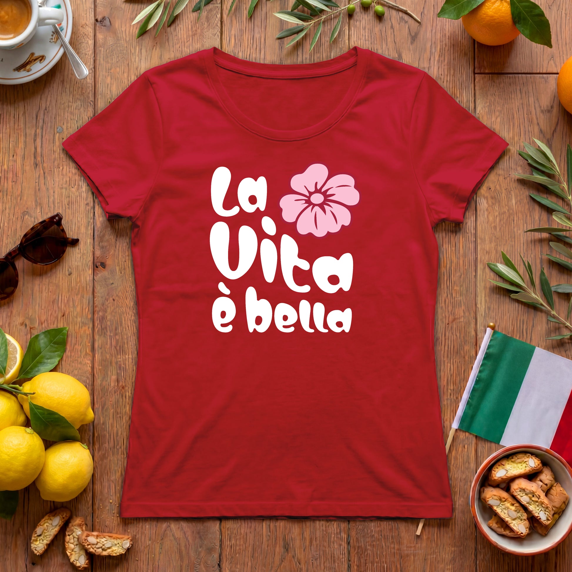 La Vita è bella | Italien Damen-T-Shirt mit Hippie Blume