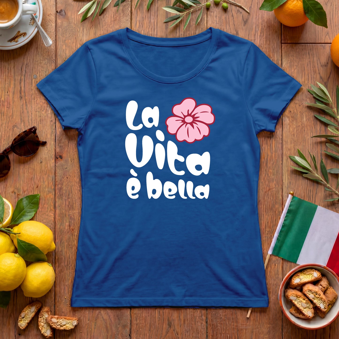 La Vita è bella | Italien Damen-T-Shirt mit Hippie Blume
