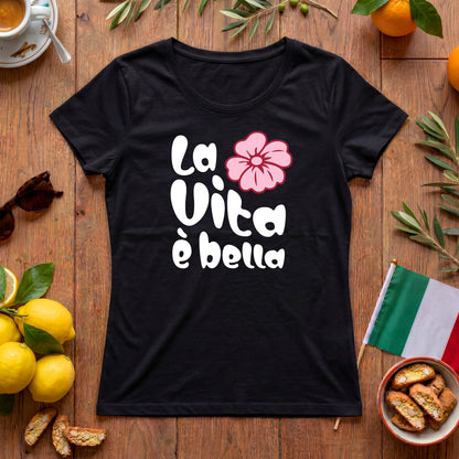 La Vita è bella | Italien Damen-T-Shirt mit Hippie Blume