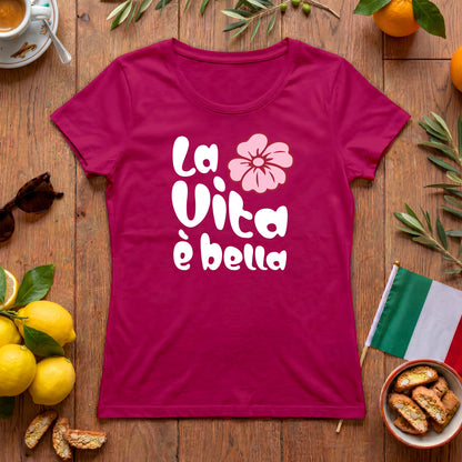 La Vita è bella | Italien Damen-T-Shirt mit Hippie Blume