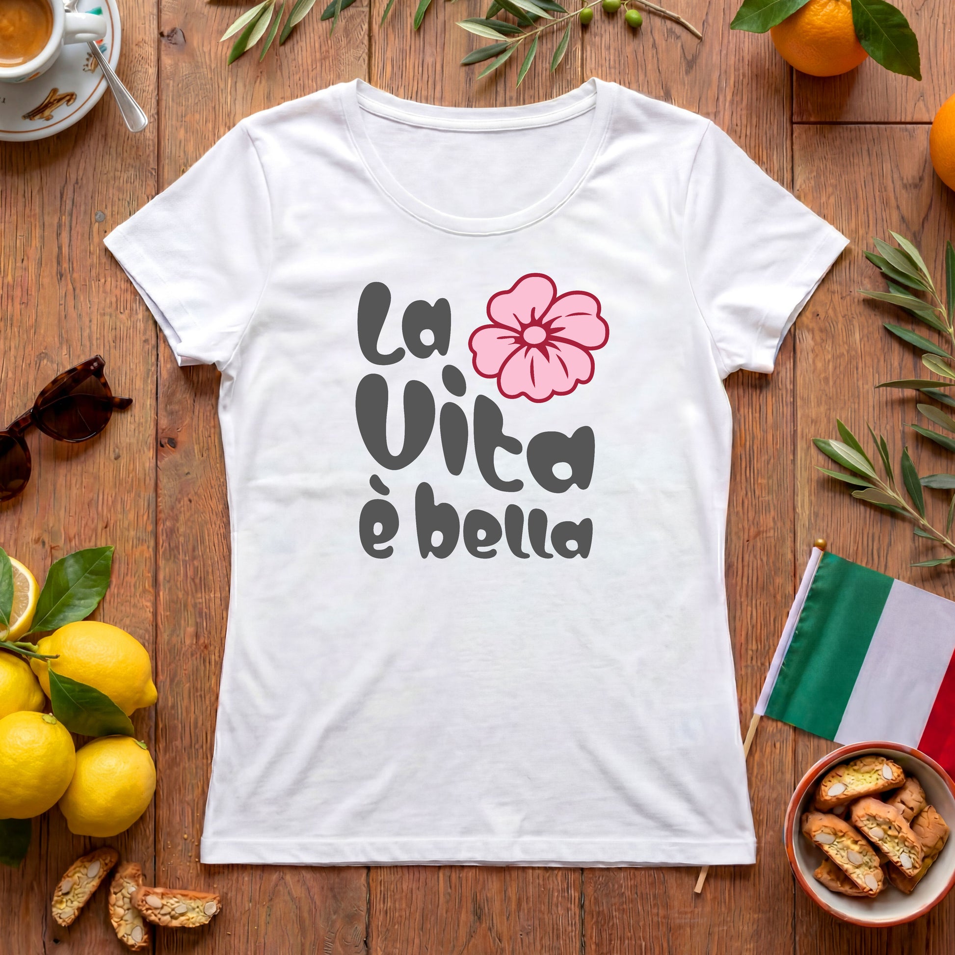 La Vita è bella | Italien Damen-T-Shirt mit Hippie Blume