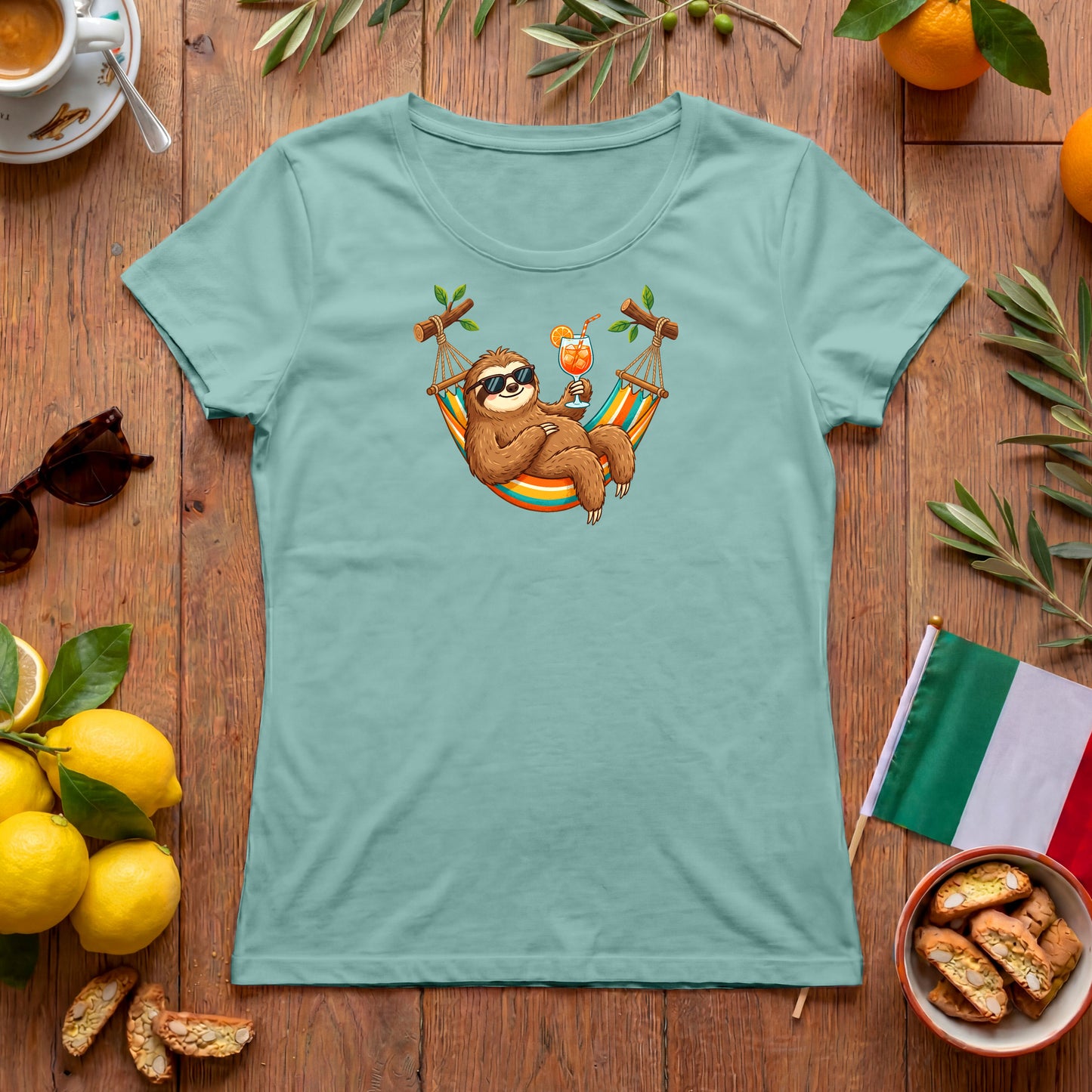 Faultier Aperitivo Damen-T-Shirt | Italienisches Sommer Design