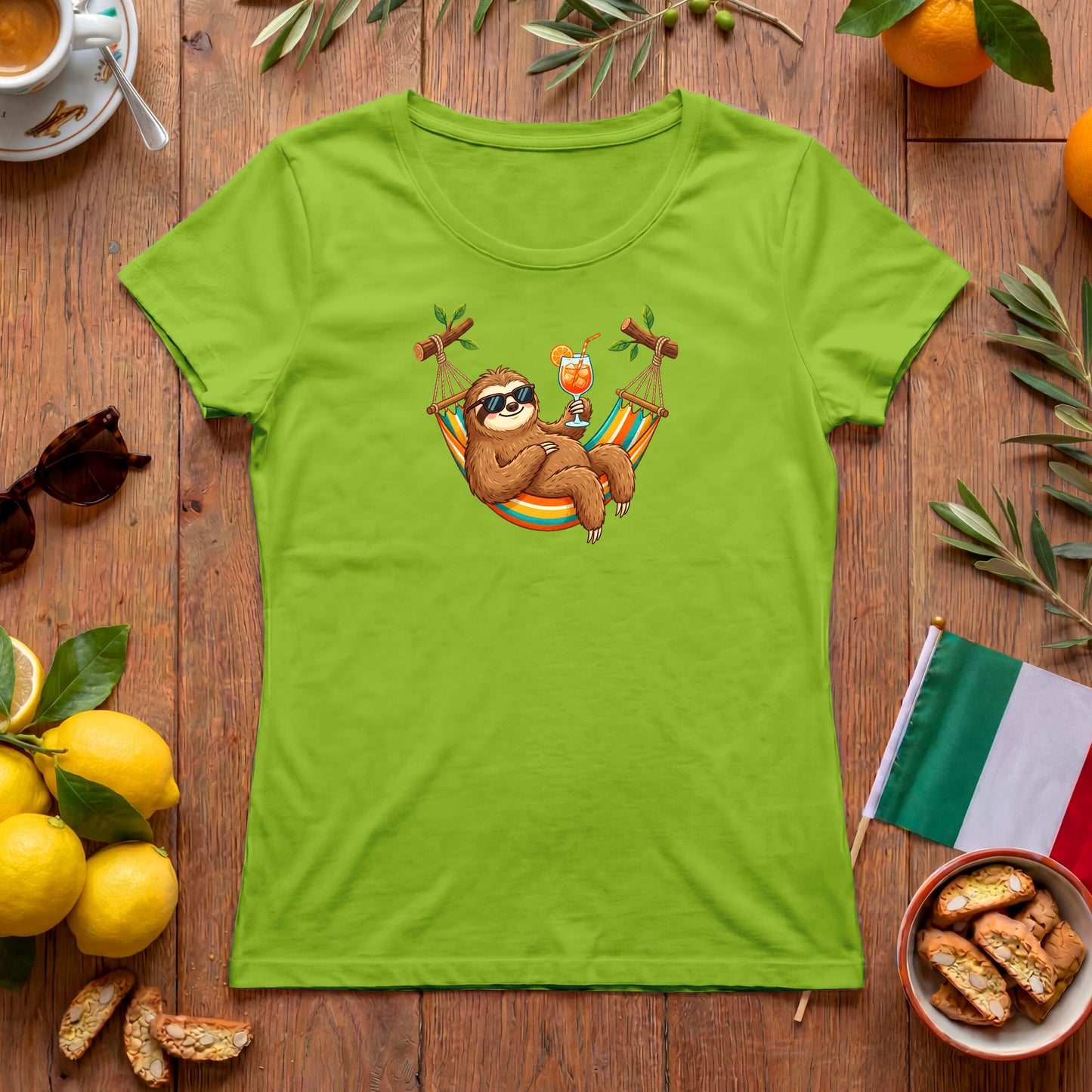 Faultier Aperitivo Damen-T-Shirt | Italienisches Sommer Design