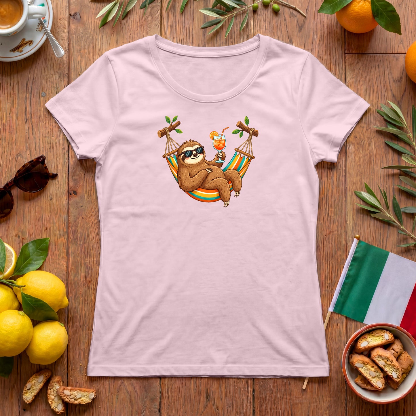 Faultier Aperitivo Damen-T-Shirt | Italienisches Sommer Design