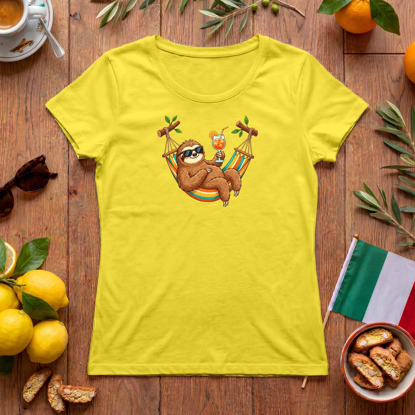 Faultier Aperitivo Damen-T-Shirt | Italienisches Sommer Design