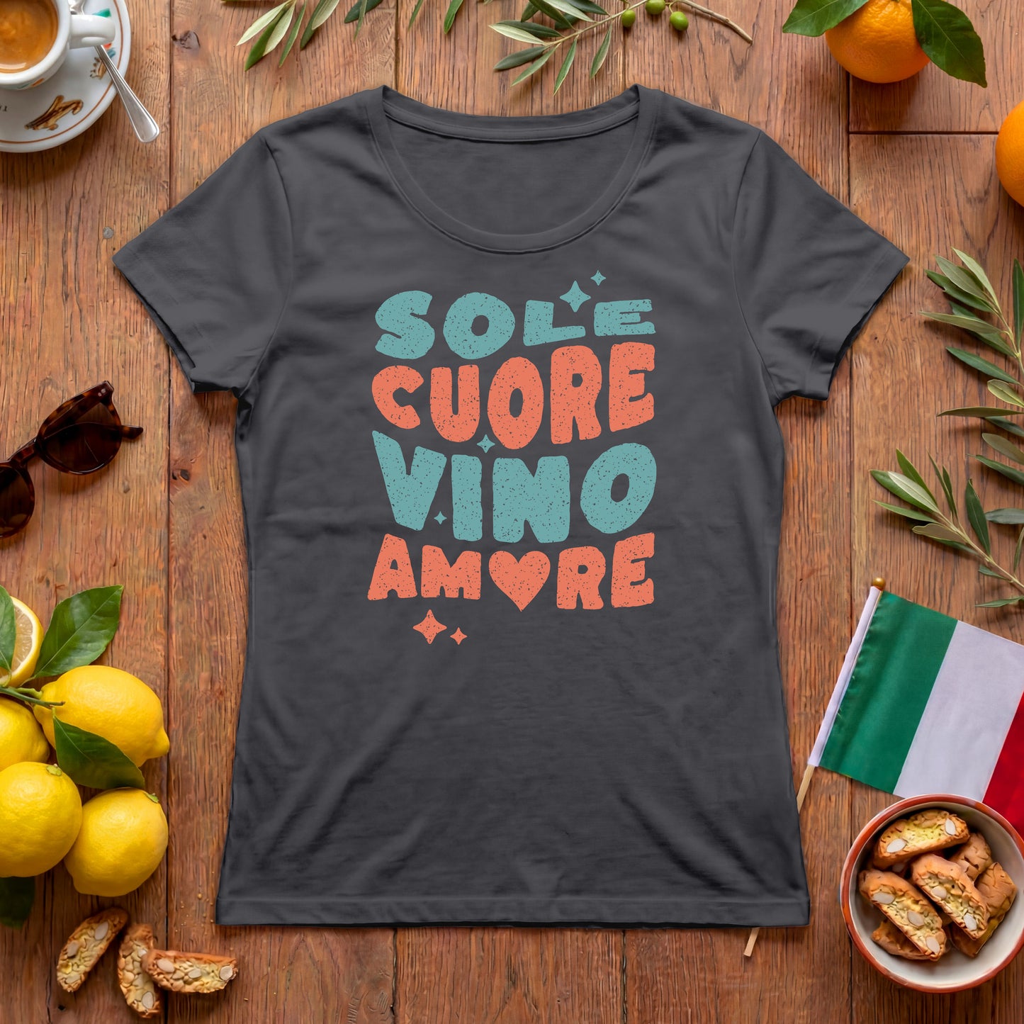 Sole Cuore Vino Amore Damen T-Shirt | Italien Retro Design