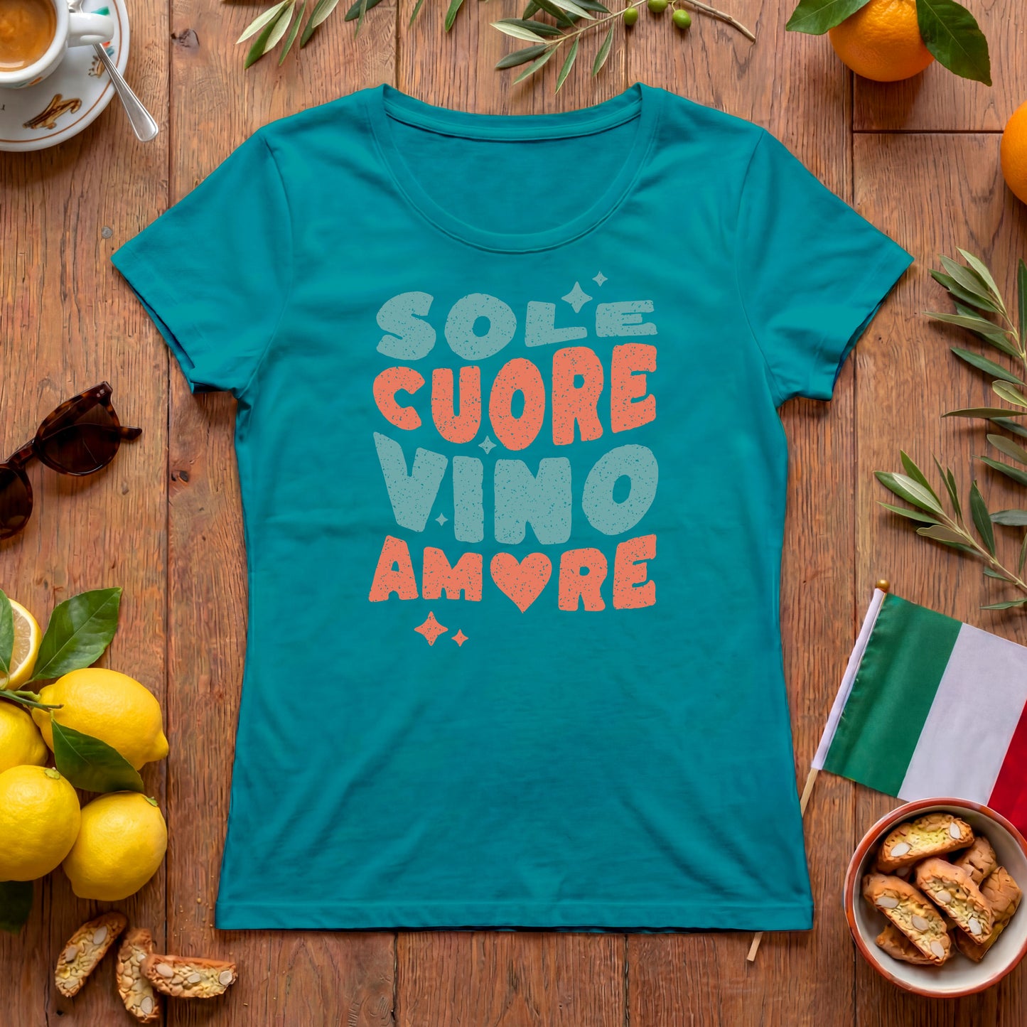 Sole Cuore Vino Amore Damen T-Shirt | Italien Retro Design
