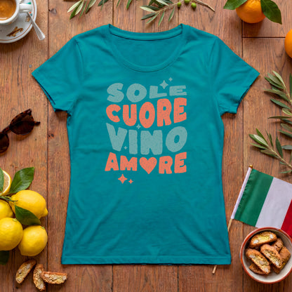 Sole Cuore Vino Amore Damen T-Shirt | Italien Retro Design