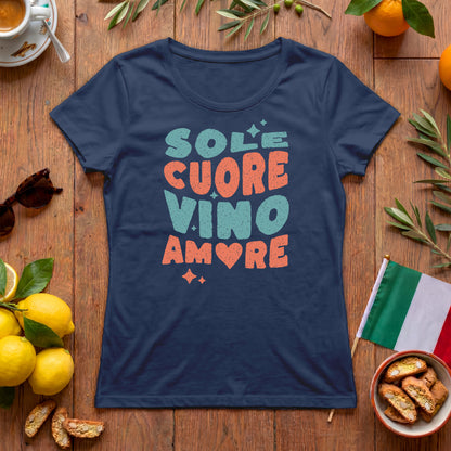 Sole Cuore Vino Amore Damen T-Shirt | Italien Retro Design