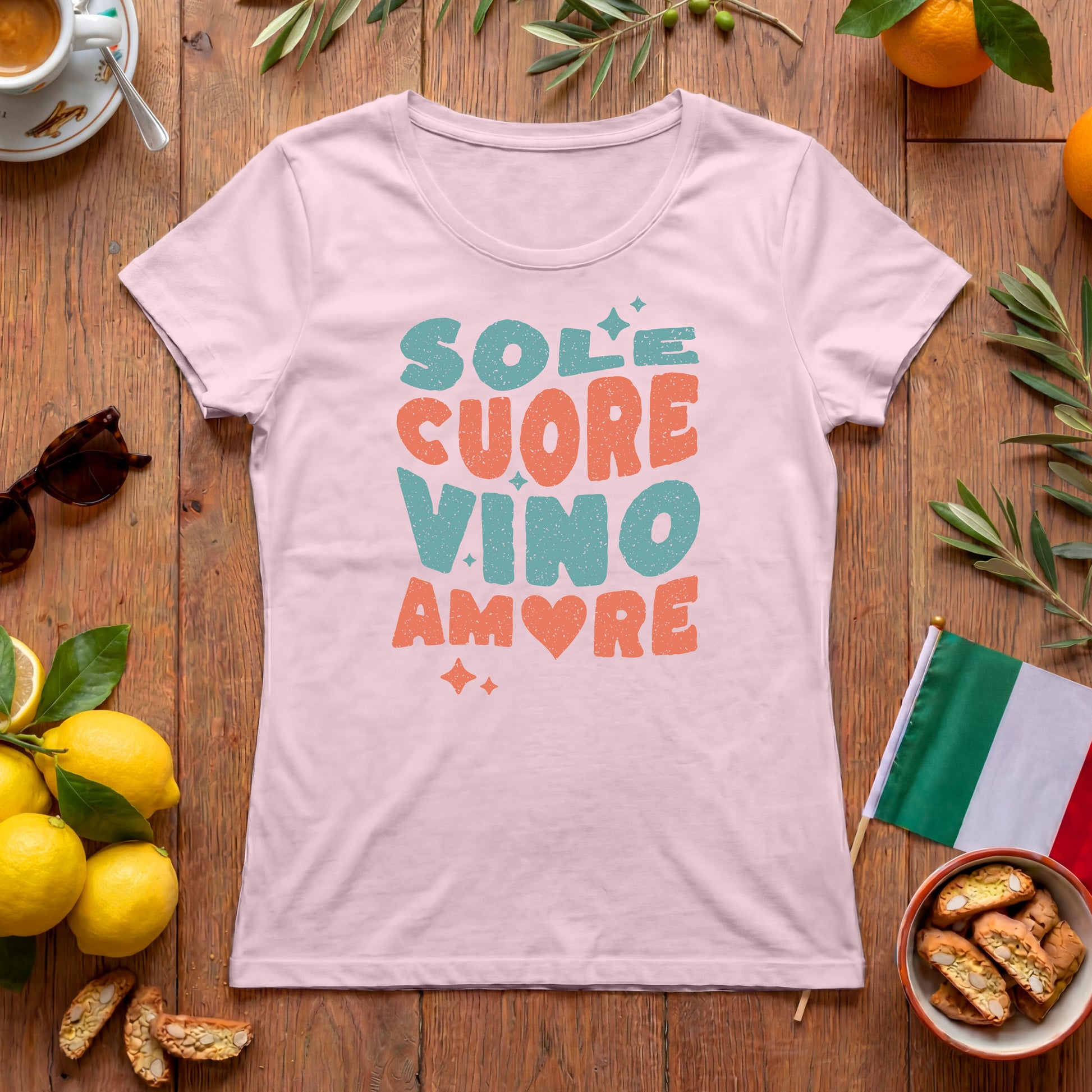 Sole Cuore Vino Amore Damen T-Shirt | Italien Retro Design