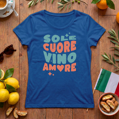 Sole Cuore Vino Amore Damen T-Shirt | Italien Retro Design