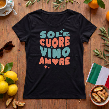 Sole Cuore Vino Amore Damen T-Shirt | Italien Retro Design