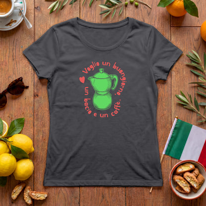 Voglio un buongiorno | Italien Damen T-Shirt mit Espressokanne