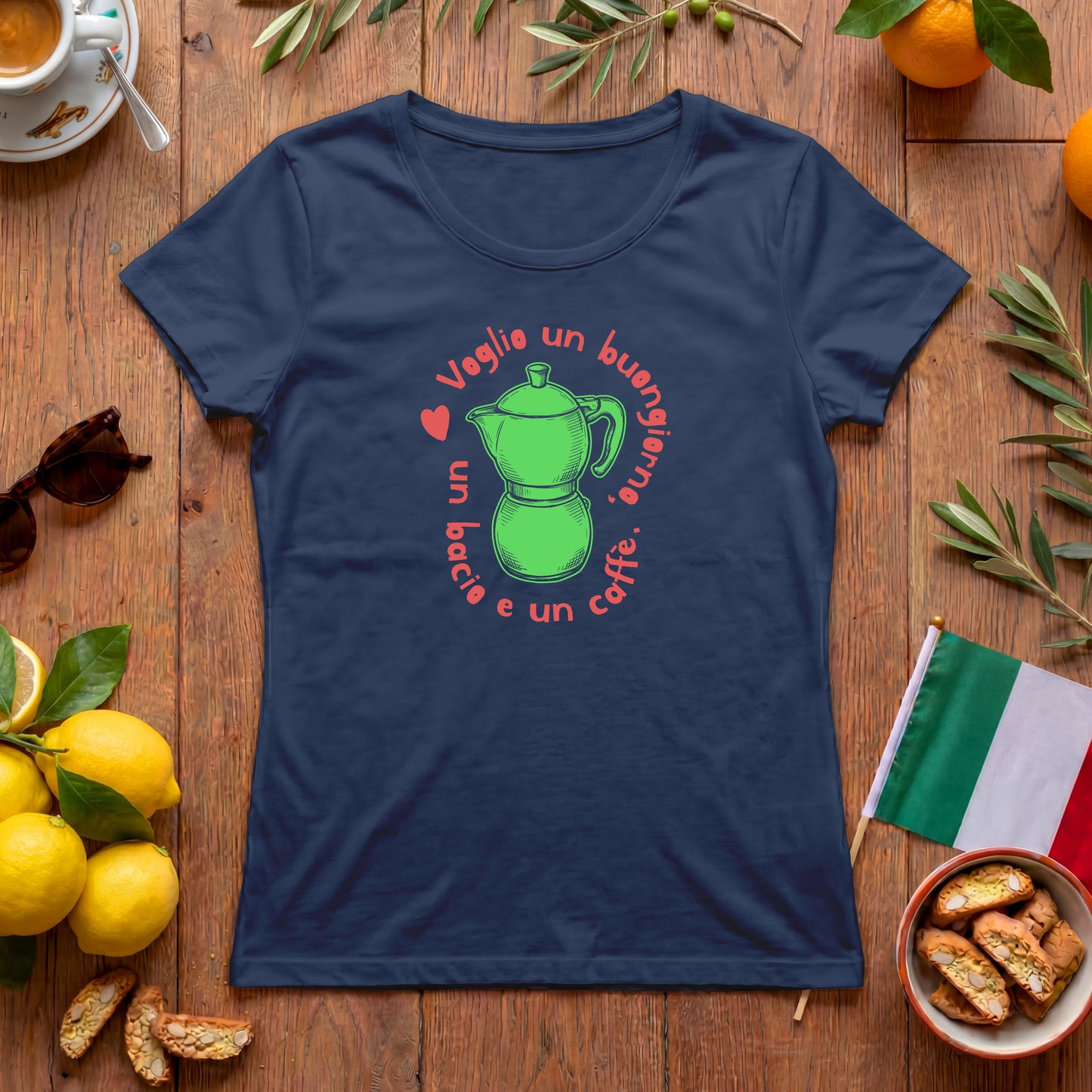 Voglio un buongiorno | Italien Damen T-Shirt mit Espressokanne