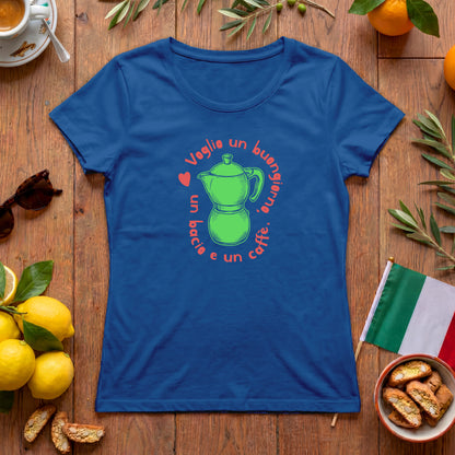 Voglio un buongiorno | Italien Damen T-Shirt mit Espressokanne