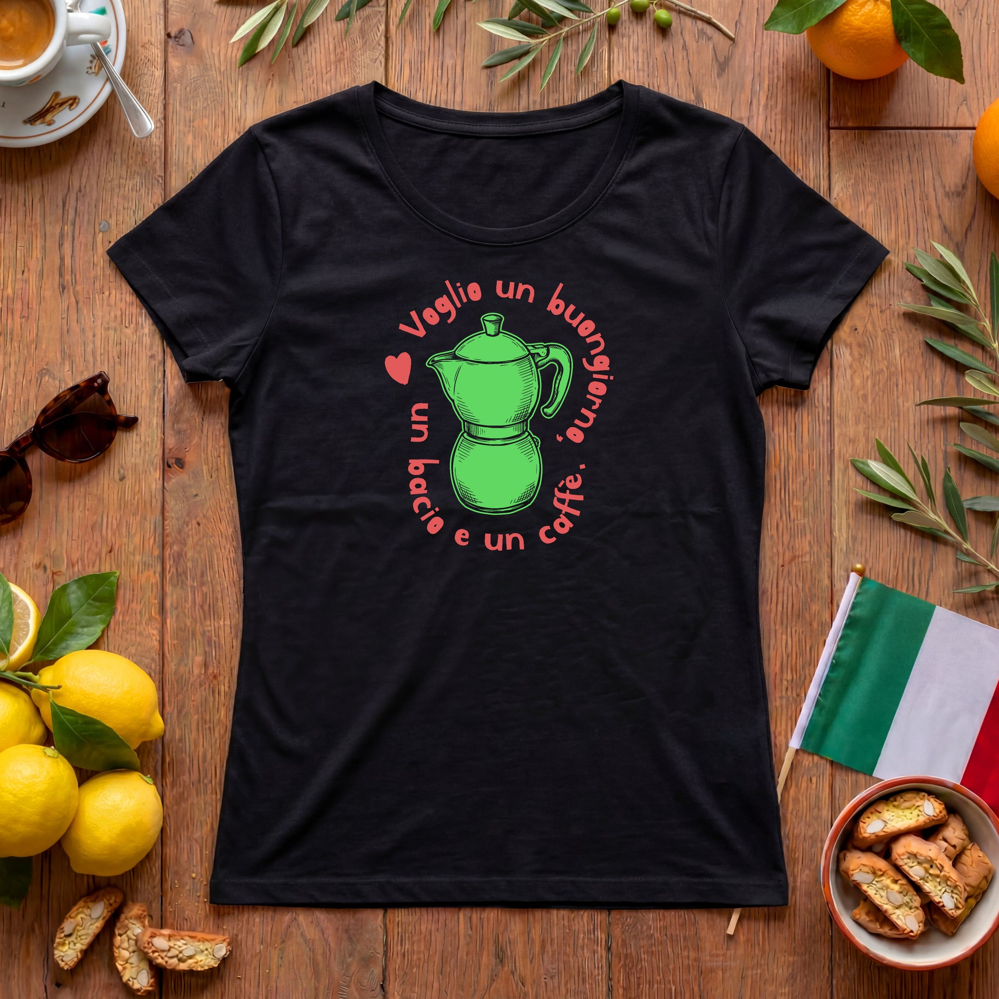 Voglio un buongiorno | Italien Damen T-Shirt mit Espressokanne